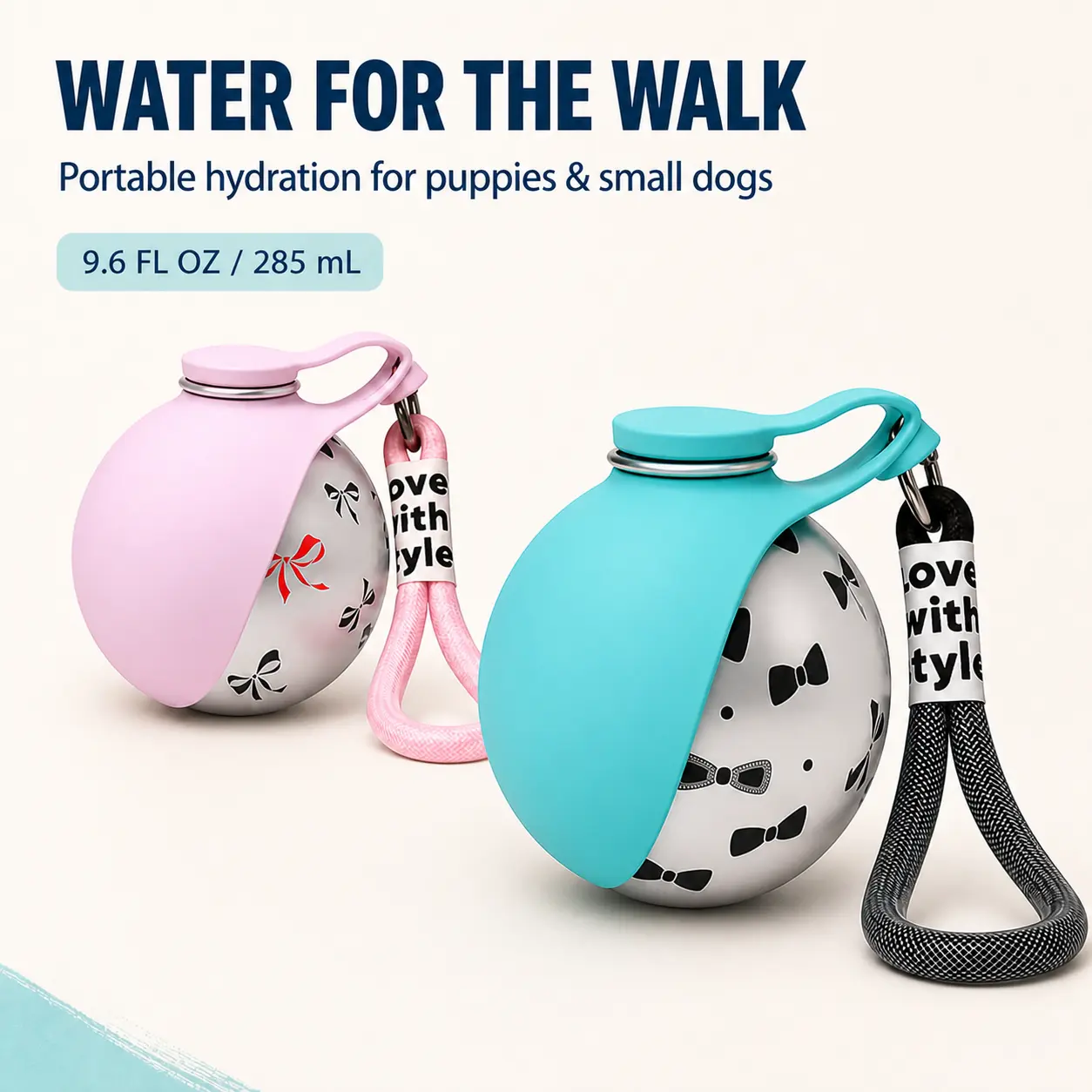 iHubei 3in1 Stainless Steel Pet Water Bottle with Food-grade Silicon Foldable Bowl Spherical Dog Hydration Round Bottle Travel Dogs/Cats Water Dispenser Puppy Water Feeding Sphere Bottle for Walk Hiking Stylish Addorable Design Cute  285ml#SummerVibes