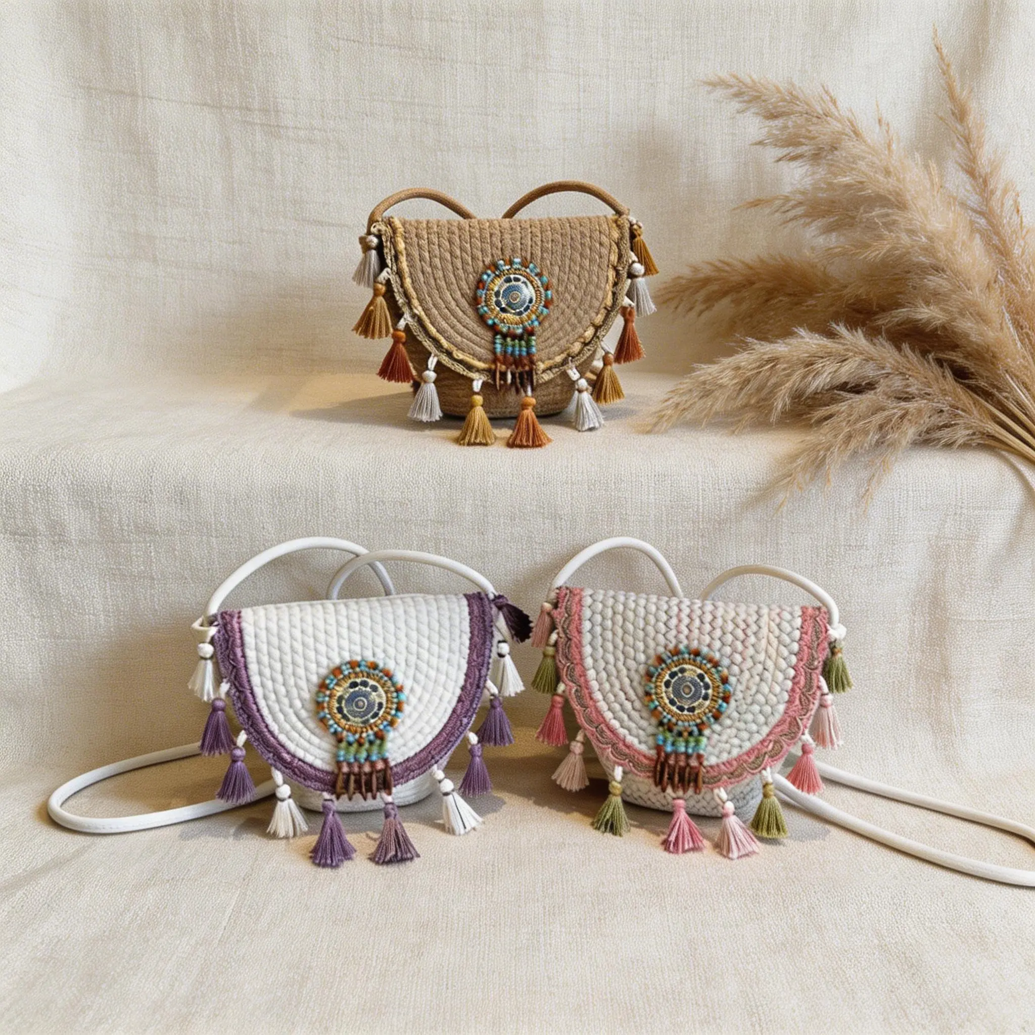 Vintage woven crossbody bag, Bohemian tassel beaded shoulder bag, women's woven bucket bag, vintage ethnic style grass woven letter package