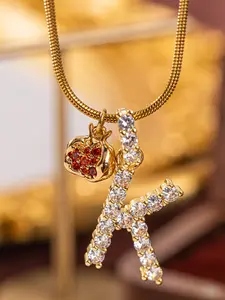 Women's Elegant Copper with Zirconia 26 Initial Letters and Red Pomegranate Pendant Necklace, Initial Necklace Jewelry, Vintage court style elegant and versatile daily accessories, Perfect Gift for Valentine's Day & Birthdays