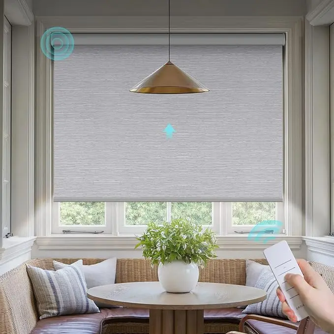 Motorized Blinds with Remote: Canisteo Battery Powered Control Electric Smart Roller Blinds Shades with Remote for Windows Cordless 100% Blackout, White, 20" W X 72" H
