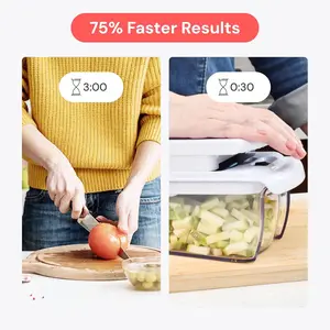 All in One Vegetable Chopper and Mandoline Slicer - Food Chopper with Container and Julienne Slicer, Fruit Slicer, Veggie Cutter, Kitchen Gadgets & Gift for Mom (8 in 1, White)