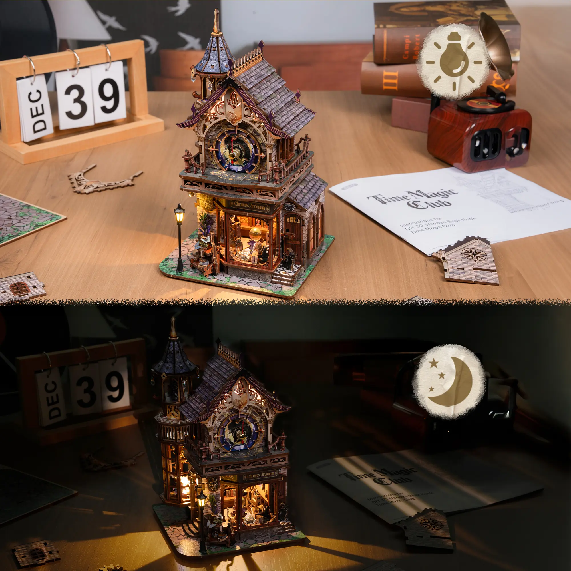 FUNPOLA LED 3D Wood Puzzle Time Magic Club, Dynamic Mechanical
