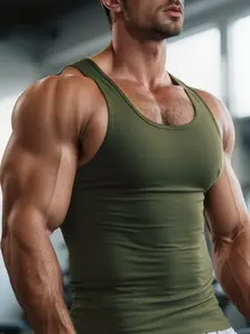 Men's Deep V Neck Gym Vest, Solid Color Fitness Training Tank Top, All-Season Sports Wear, Casual Fashion for Men, Athletic Workout Clothing