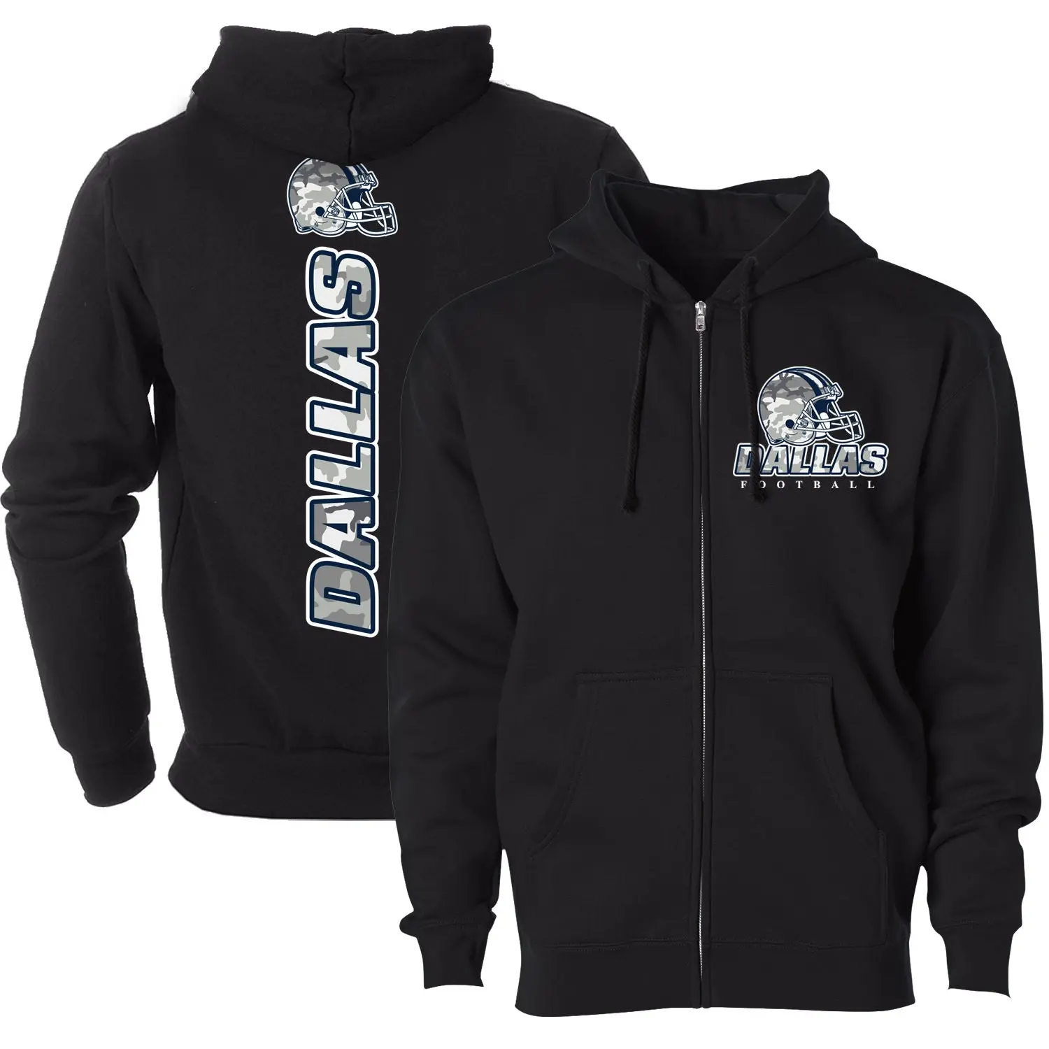 Men Army Camo Football Zip Up Hoodie - Dallas
