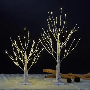 LIGHTSHARE 18IN+24IN Birch Tree Bonsai, 147 Mini LED Lights, Warm White, for Home,Set of 2, Festival, Party, and Easter Decoration Battery Powered