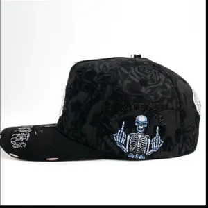 Gorra Los Black Snapback Hat with Skeleton Design and Rose Pattern for Men and Women