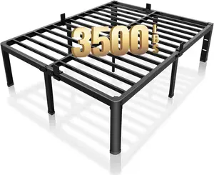 18 Inch  Bed Frame with Rounded Corner and Headboard Hole Mattress Retainers 3500LBS Metal Heavy Duty Steel Slats No Box Spring Needed Platform Noise-Free Easy Assembly