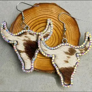 cowhide alloy rhinestone earrings