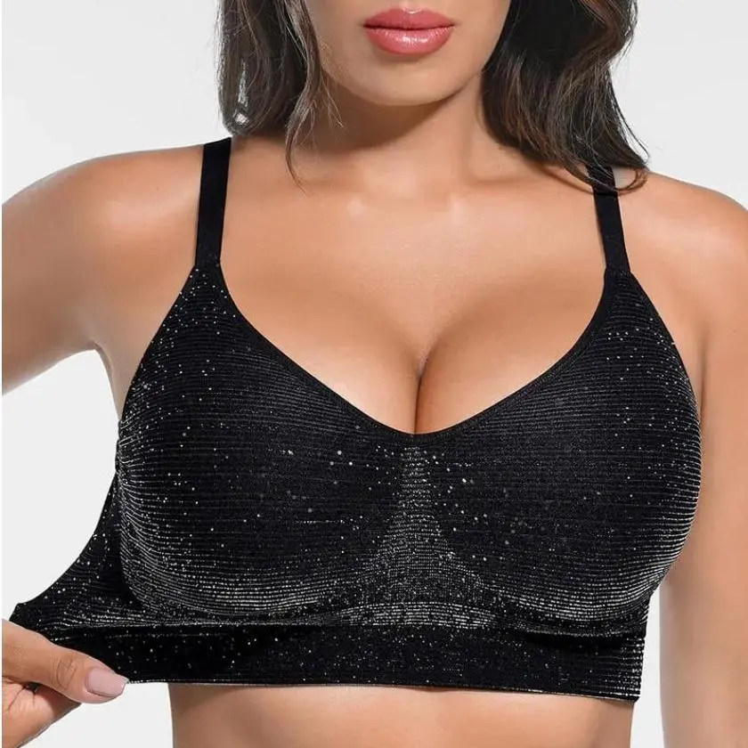 FeelinGirl Wireless Bras for Women Seamless Deep V Neck Bralettes Full Coverage Push Up Bra