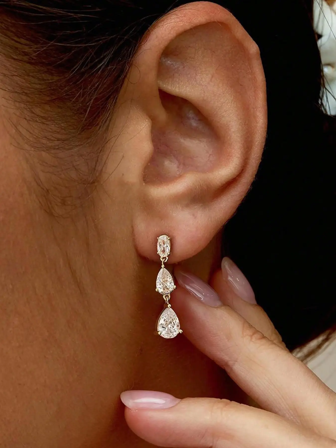 Women's Dangle Earrings, 14k Plated, Long Cubic Zirconia Drop Design, Perfect for Weddings & Special Occasions, Bridal Drop Earrings