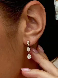 Women's Dangle Earrings, 14k Plated, Long Cubic Zirconia Drop Design, Perfect for Weddings & Special Occasions, Bridal Drop Earrings
