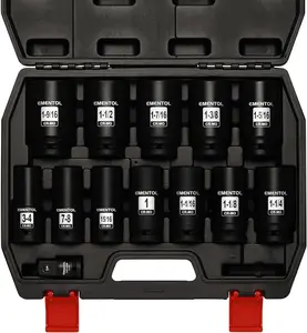3/4" Drive Impact Socket Set 13 Pieces Deep Jumbo Sockets SAE 3/4" to 1-9/16" with 1/2"F to 3/4"M Adapter CR-MO Metal