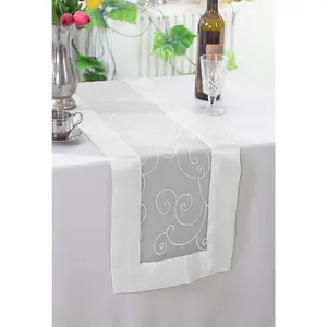 12.75"x108" Embroidered Organza Table Runner - White (1pc)
