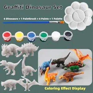6-Pack DIY Dinosaur Coloring Toys 🦖 - White Blank Paintable Models, Kids Creative Puzzle Craft Kit, Black Friday Deal: Halloween/Christmas/New Year Gift for Kids