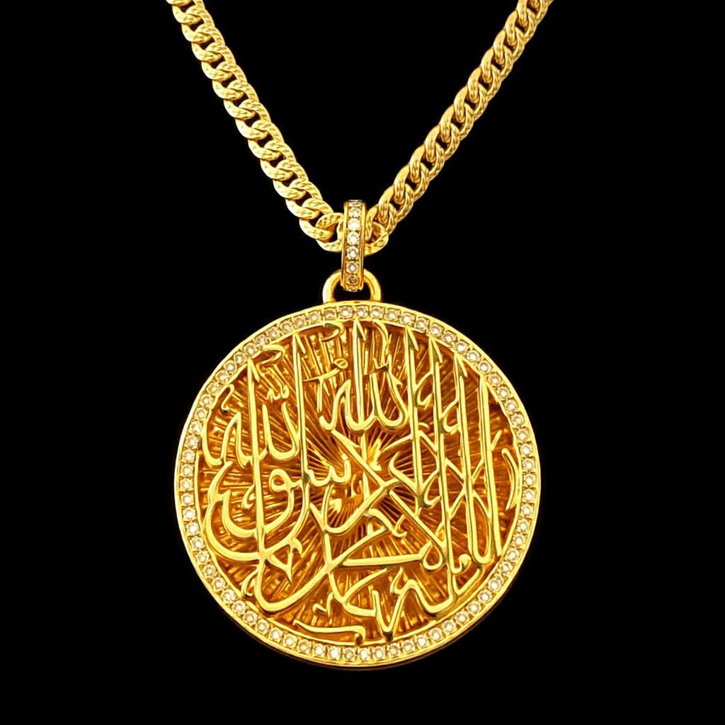 14K Gold Plated Upgraded Cuban Chain Allah Pendant | Premium Gold Medallion