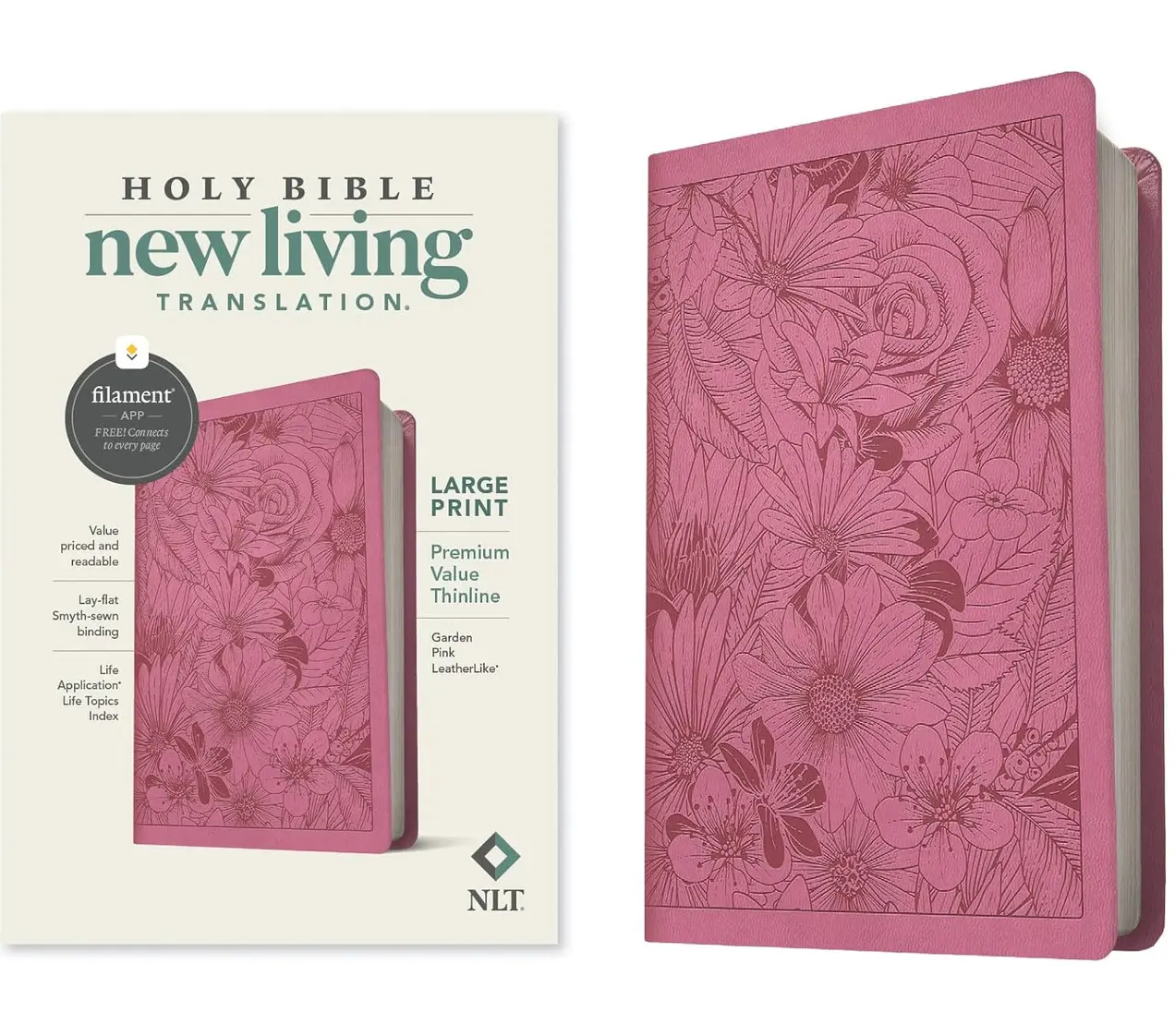 NLT Large Print Premium Value Thinline Bible, Filament Enabled (LeatherLike, Garden Pink)