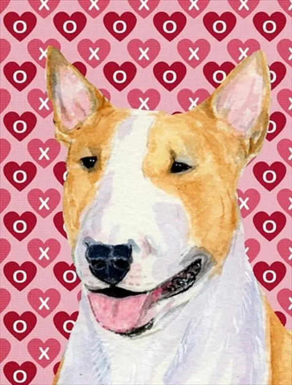 11x15 In. Rectangular Outdoor Decorative Bull Terrier Hearts Love Valentine's Day Portrait Garden Flag