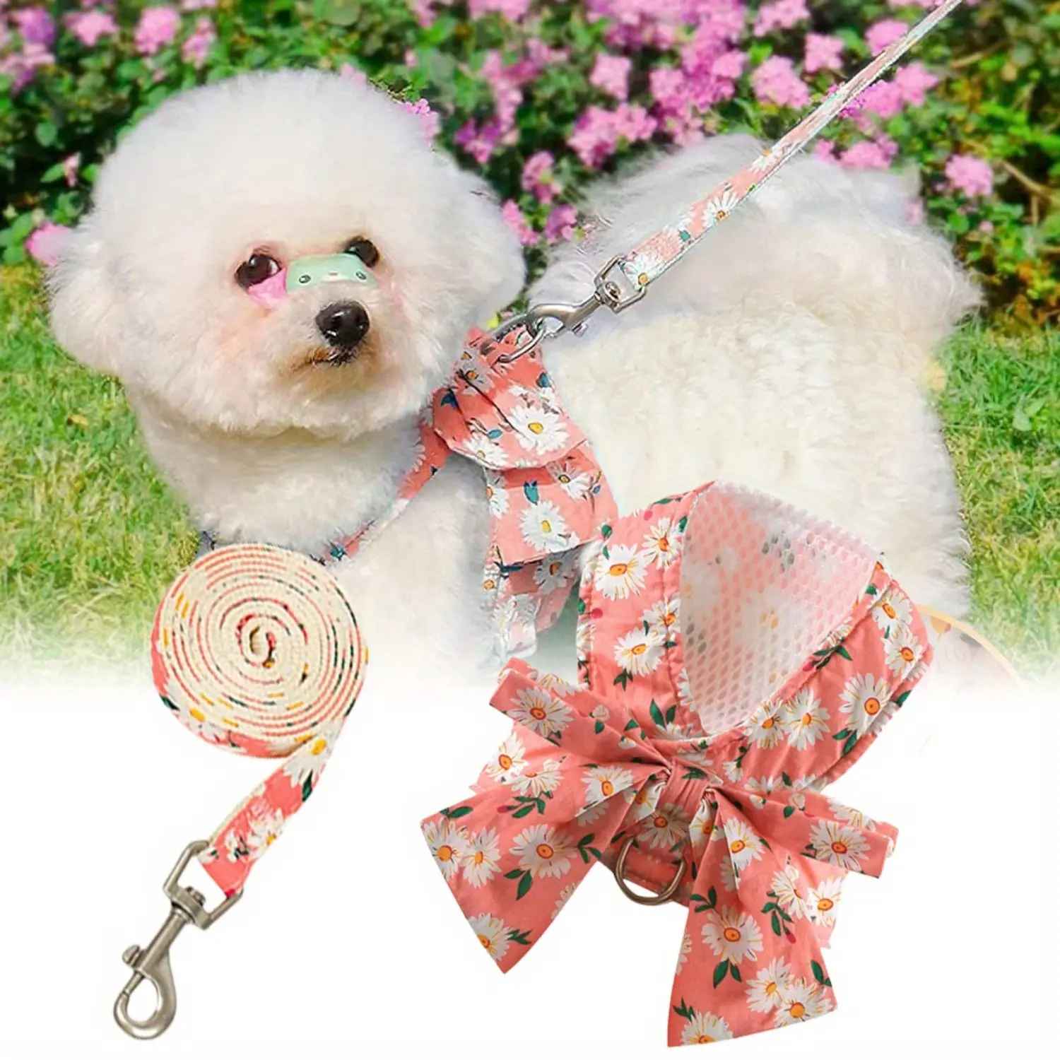 [Hand Tools Kits] Dog Harness and Leash Set with Bow Knot No Pull Pet Daisy Floral Harness with D-Ring Soft Mesh Dog Harness Vest Set Escape Proof Princess Puppy Harness for Small Girl Dogs Cats Home Halloween Decor Gifts