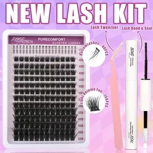 Beginner Friendly Eyelashes Wispy Volume Lashes  Clusters Kit  Dramatic Makeup Eyelashes Extension Kit ,  Cosmetic   Individual Lashes Kit with Lash Bond and Seal Makeup