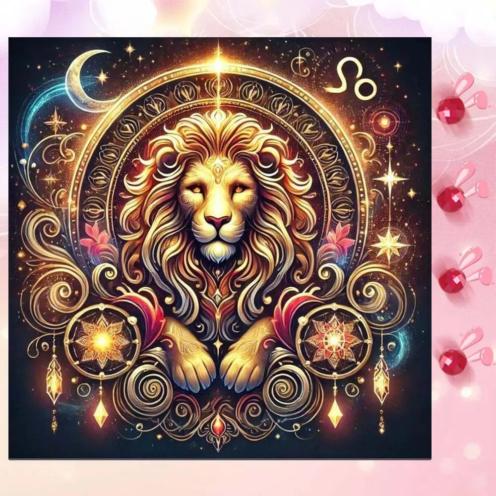 5D DIY Full Drill Round Diamond Painting - Diamond Art Painting Kit Zodiac Leo Mosaic, Canvas - DIY Wall Decoration, Home Decor, Suitable for Halloween, Christmas, Birthday, and Anniversary Gifts