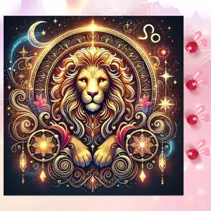 5D DIY Full Drill Round Diamond Painting - Diamond Art Painting Kit Zodiac Leo Mosaic, Canvas - DIY Wall Decoration, Home Decor, Suitable for Halloween, Christmas, Birthday, and Anniversary Gifts