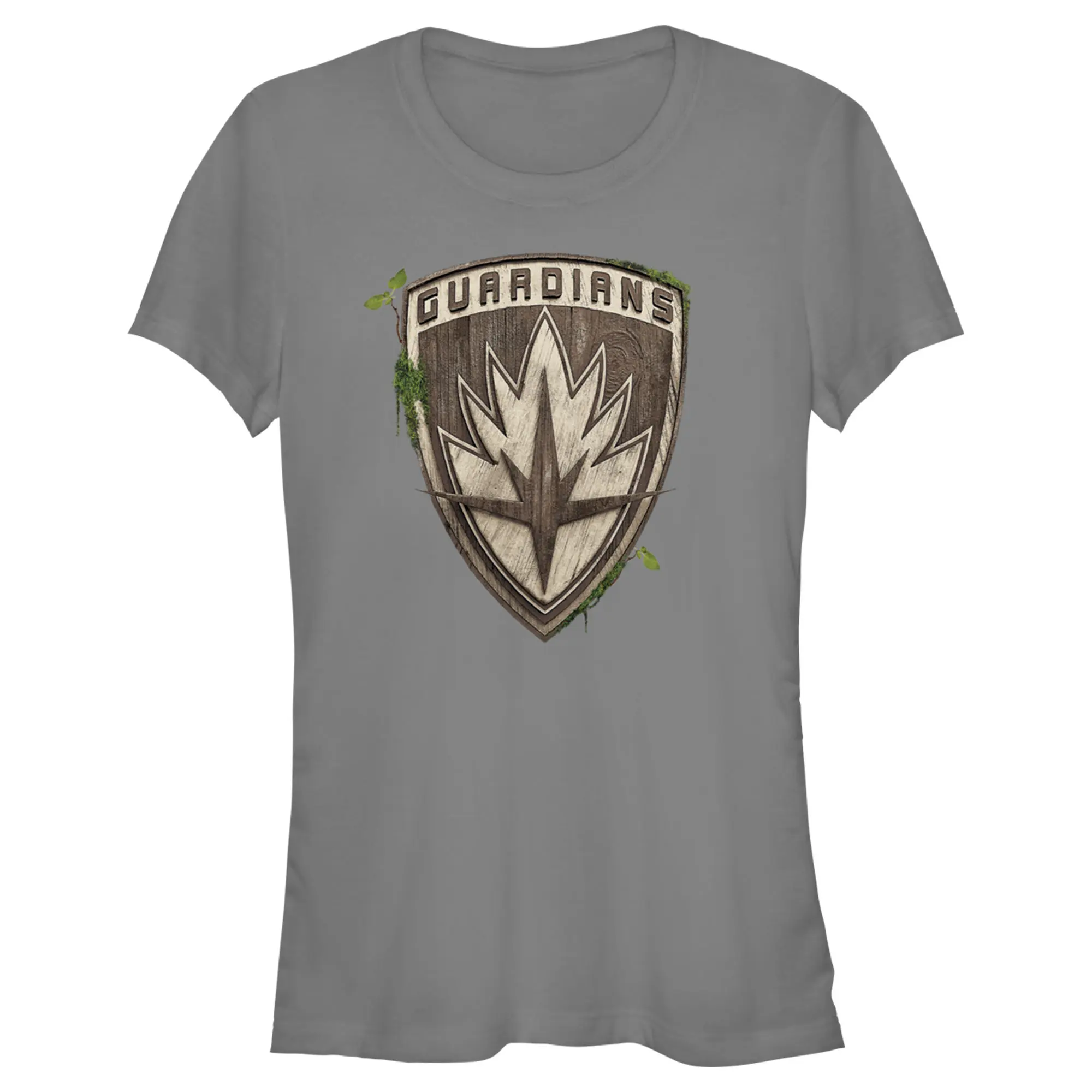 Juniors Womens Marvel: I am Groot Guardians of the Galaxy Wood Moss Logo T-Shirt