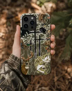 Camo Hunting Cross Phone Case, Christian Hunter iPhone Case, Deer Duck Fishing Outdoor Phone Cover, Gift for Hunters