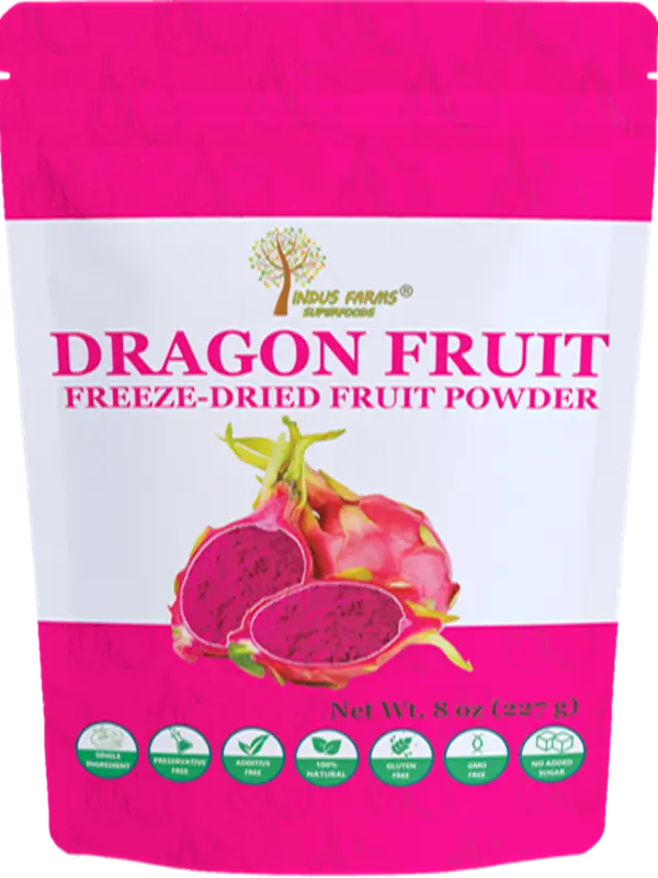 Indus Farms Superfoods Pink Dragon Fruit Powder (Pitaya) — 100% Pure Fruit | Vibrant Color | Smoothies • Bowls • Lattes • Baking  No sugar. No additives. Just fruit.