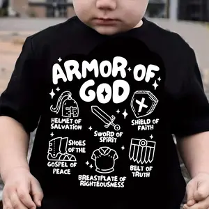 Cute Cotton Kid T-shirt with "ARMOR OF GOD" Print, Round Neck,Machine Washable,Spring/Summer/Fall