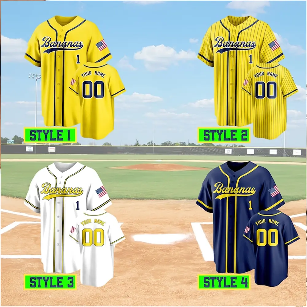 Custom Banana Baseball Jersey, Personalized Name & Number Baseball Jersey, Yellow Fan Jersey, Stitched Style Sports Shirt