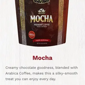 Vida Divina Mocha Premium Coffee Infused with Reishi 280mg 15 Sachets Silky Smooth Chocolate & Coffee Blend Arabica Coffee