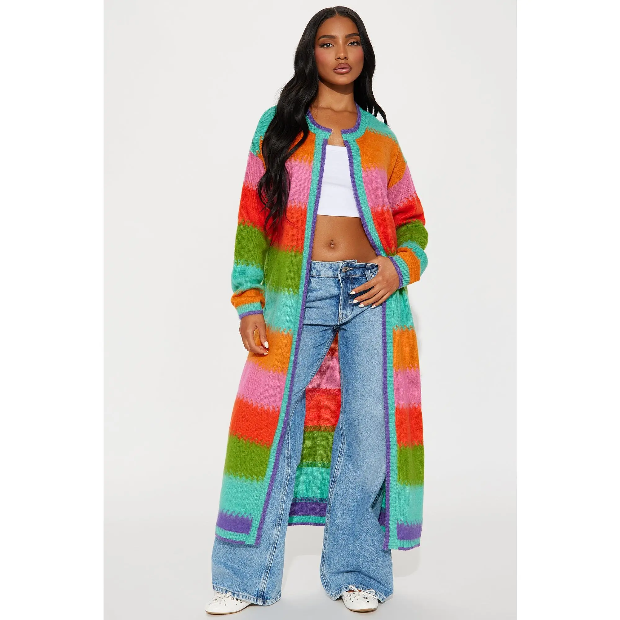 Poppy Striped Long Cardigan - Multi Color Poppy Striped Long Cardigan - Multi Color