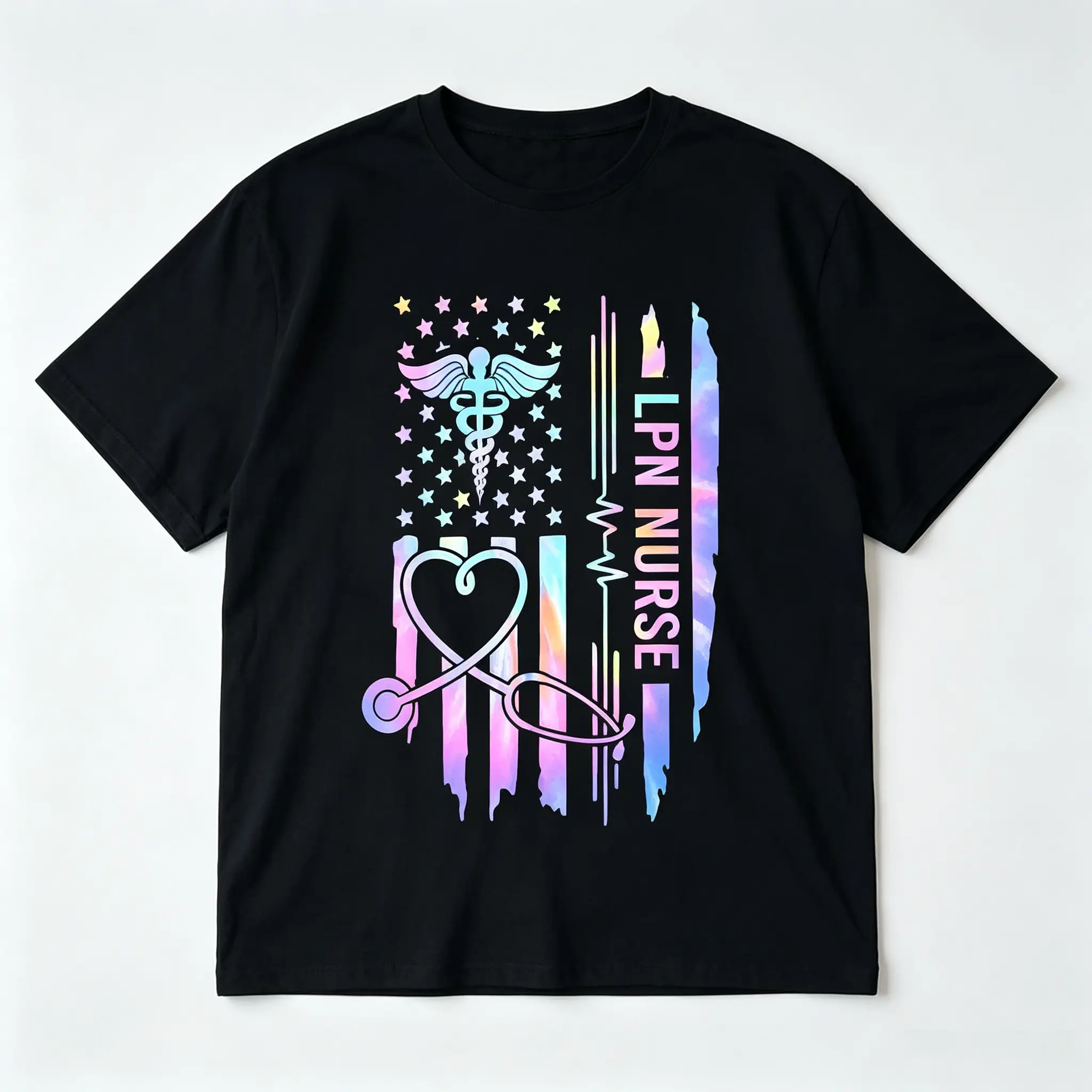 100% Cotton Customizable LPN & RN T-Shirt - Soft, Crew Neck, with USA Flag Design - Perfect for Nurses & Healthcare Professionals Breathable T Shirt Casual T Shirts