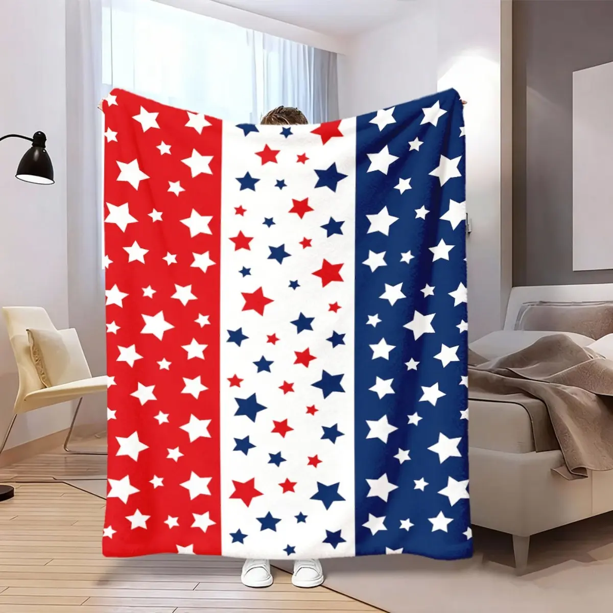 American Flag Flannel Throw Blanket - 4th of July Holiday Print, Flag Motif Stars Stripes, Soft Fuzzy Texture, Multi-Size, Warm Bedding for Bedroom Sofa, Ideal Patriotic Decor Gift, American Flag Blanket, Throw Blankets