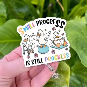 Funny Physical Therapy Badge Reel - Cute Occupational Therapist ID Holder, OT Appreciation gift, Small Progress Is Still Progress Nurse Gift