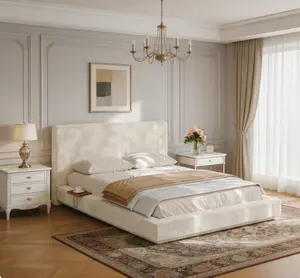 AirFrame Queen Bed Frame with Adjustable Sliding Side Table Visual Floating Effect, 8.7'' Cloud Upholstered Sponge Cushion, Easy Assembly
