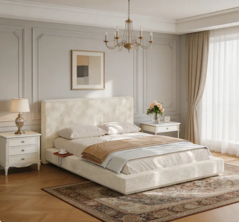 AirFrame Queen Bed Frame with Adjustable Sliding Side Table Visual Floating Effect, 8.7'' Cloud Upholstered Sponge Cushion, Easy Assembly