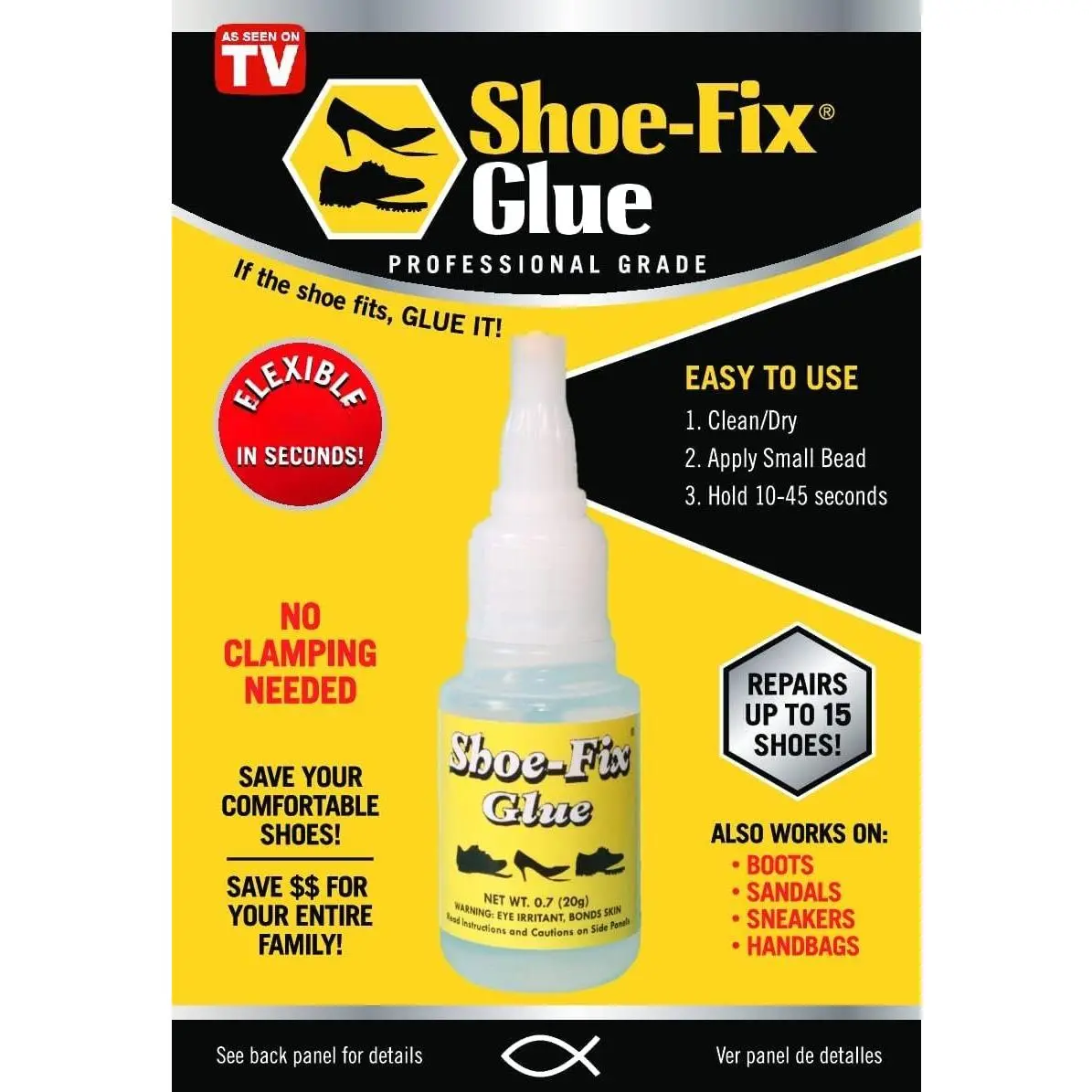 Shoe-Fix Glue Professional Grade Repair Adhesive for  Footwear  Bond, Clear Drying, Flexible, & Durable for Heels, Sandals, Boots, Shoes, &  (20g Tube)