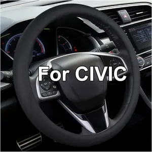 Steering Wheel Cover for Honda Civic, Leather Breathable Car Steering Wheel Protector, Automotive Interior Accessories Compatible with Honda All Model (Black)