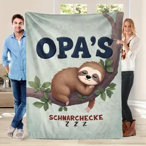 1Pc Cozy Grandpas Boys Blanket - Soft Flannel Throw With Cute Sloth Design, Perfect Gift For Fathers Day, Birthdays & Thanksgiving, All-Season Comfort For Bed Or Office Blanket, Bed Blanket, Valentine'S Day, New Year