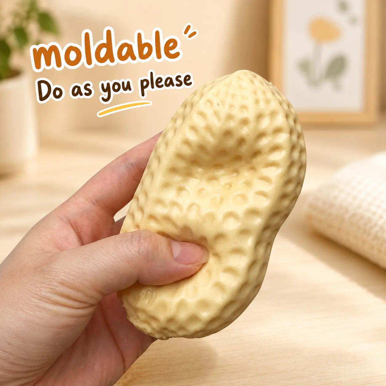 Peanut Squishy Fidget Toy - Coconut Oil-Infused Soft Texture Unisex TPR ASMR Squeeze Sensory Stress Relief Toy for Kids, Office Desk Use, Fidget Toys