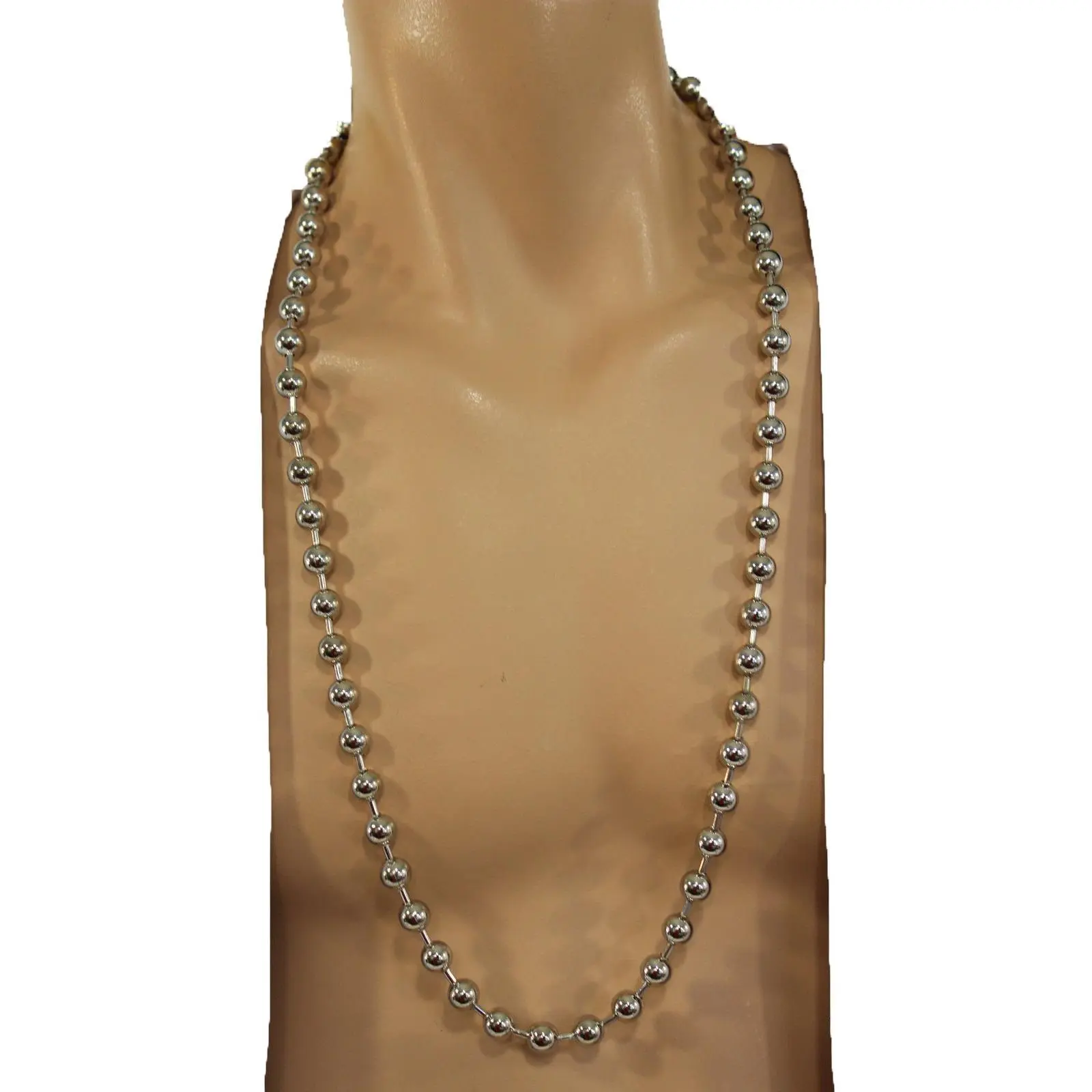 TFJ Men Fashion Necklace Metal Thick Chain Balls Links Long Silver Style Classic Hip Hop