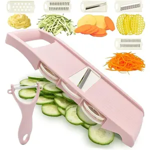 Mandoline Slicer for Kitchen Slicer Vegetable  5 In 1 Veggie Slicer  Slicer waffle fry  Hot Swap Mandolin with Peeler for Vegetables Carrot Shredder Cucumber Slicer -