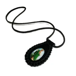 San Judas Black Scapular Necklace with Saint Judas Image on Black Fabric Pendant
