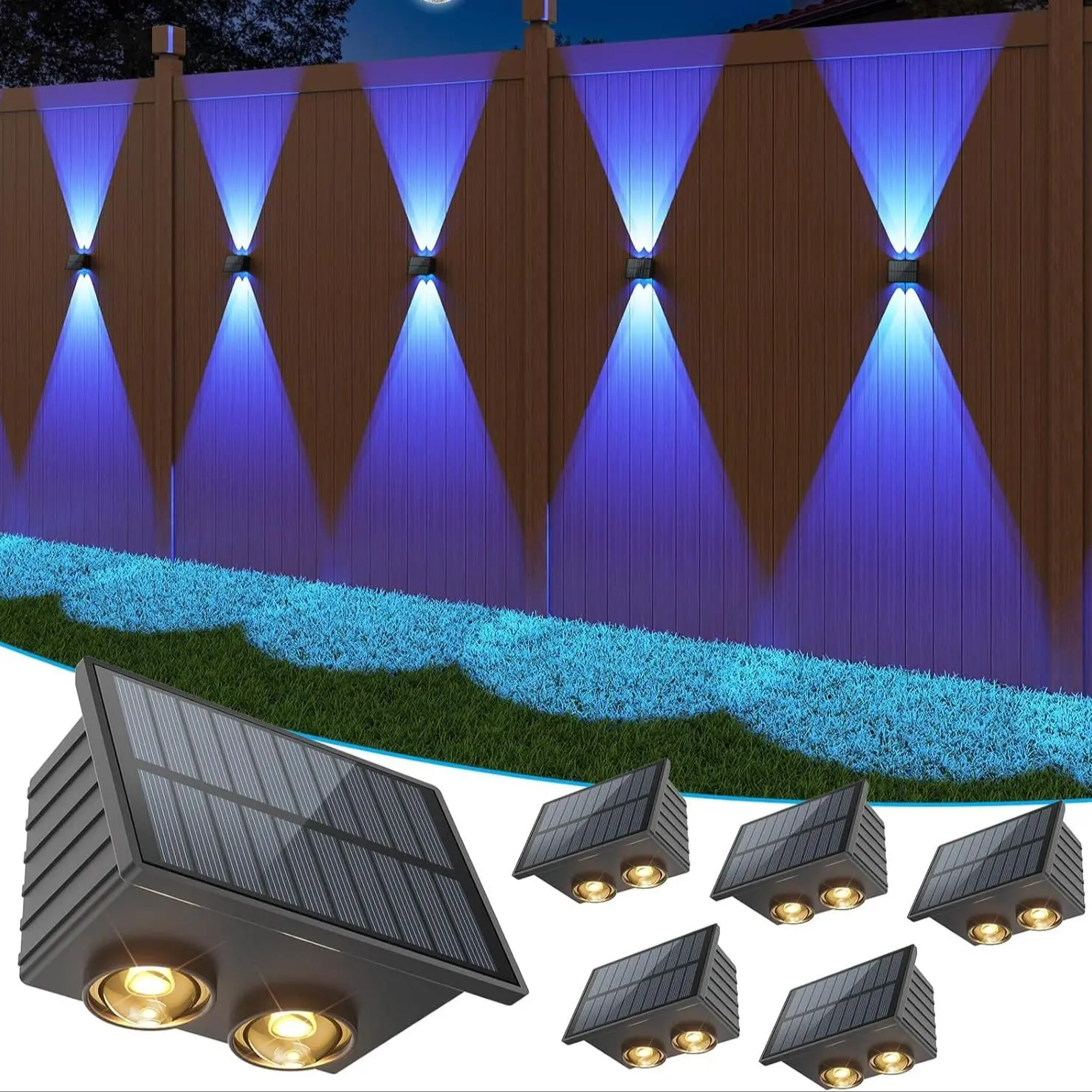 Outdoor Solar Wall Light, 4LED 8 Colors & 9 Modes Bright & Down Solar Wall Light, IP65 Waterproof Outdoor Solar Light, Outdoor Wall Lights, Suitable for Fence/Deck/Patio/Garage, Solar Wall Lamp