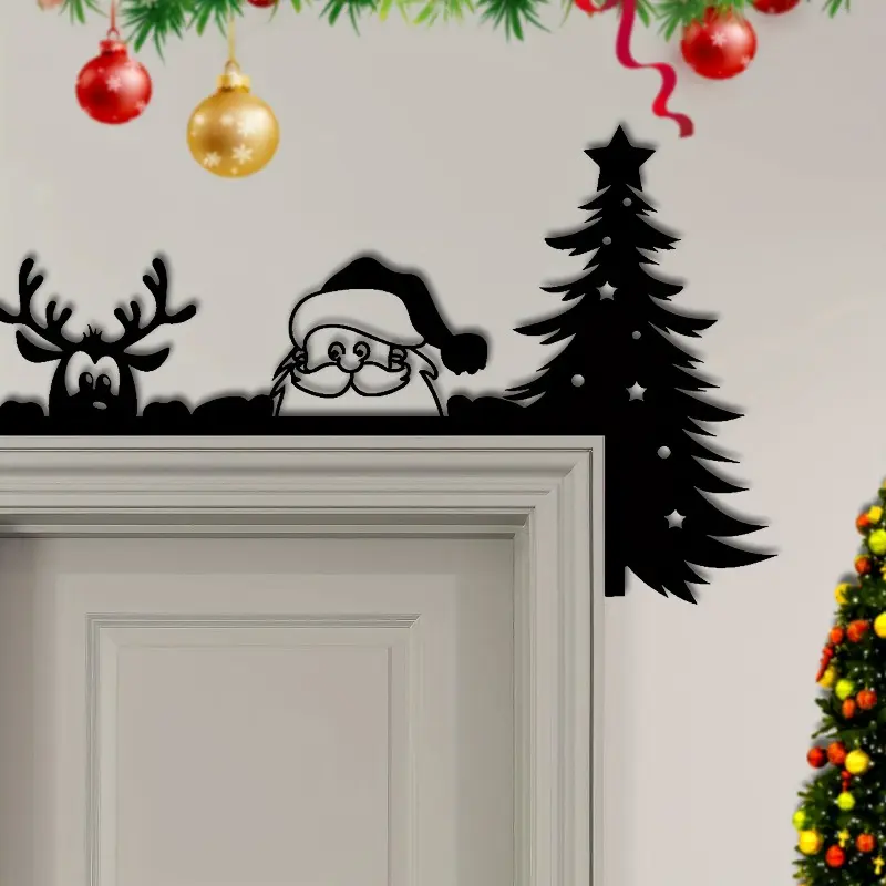 A cartoon reindeer Santa Claus Christmas tree metal Christmas decoration wall sticker door corner decoration Christmas party, bedroom door frame home decoration, door frame art, home decoration, ideal holiday decoration