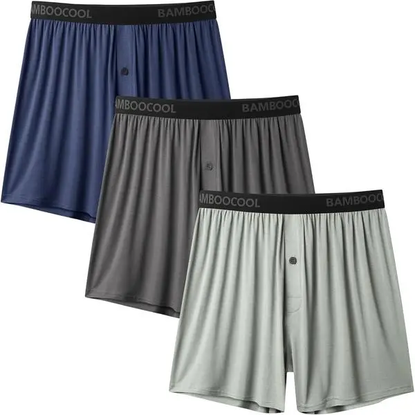 BAMBOO COOL Mens Boxer Shorts Underwear Soft Comfortable Breathable Knit Boxers Short for Men (3 or 5 Pack)