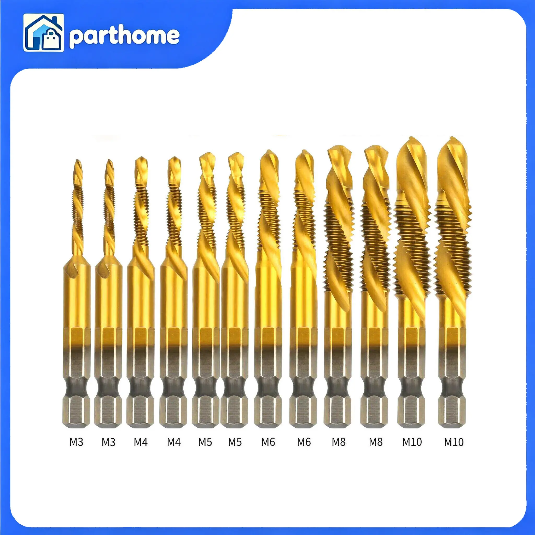 12Pcs 1/4in Hex Shank HSS Screw Thread Countersink Tap Drill Bit Combination Set homedecor