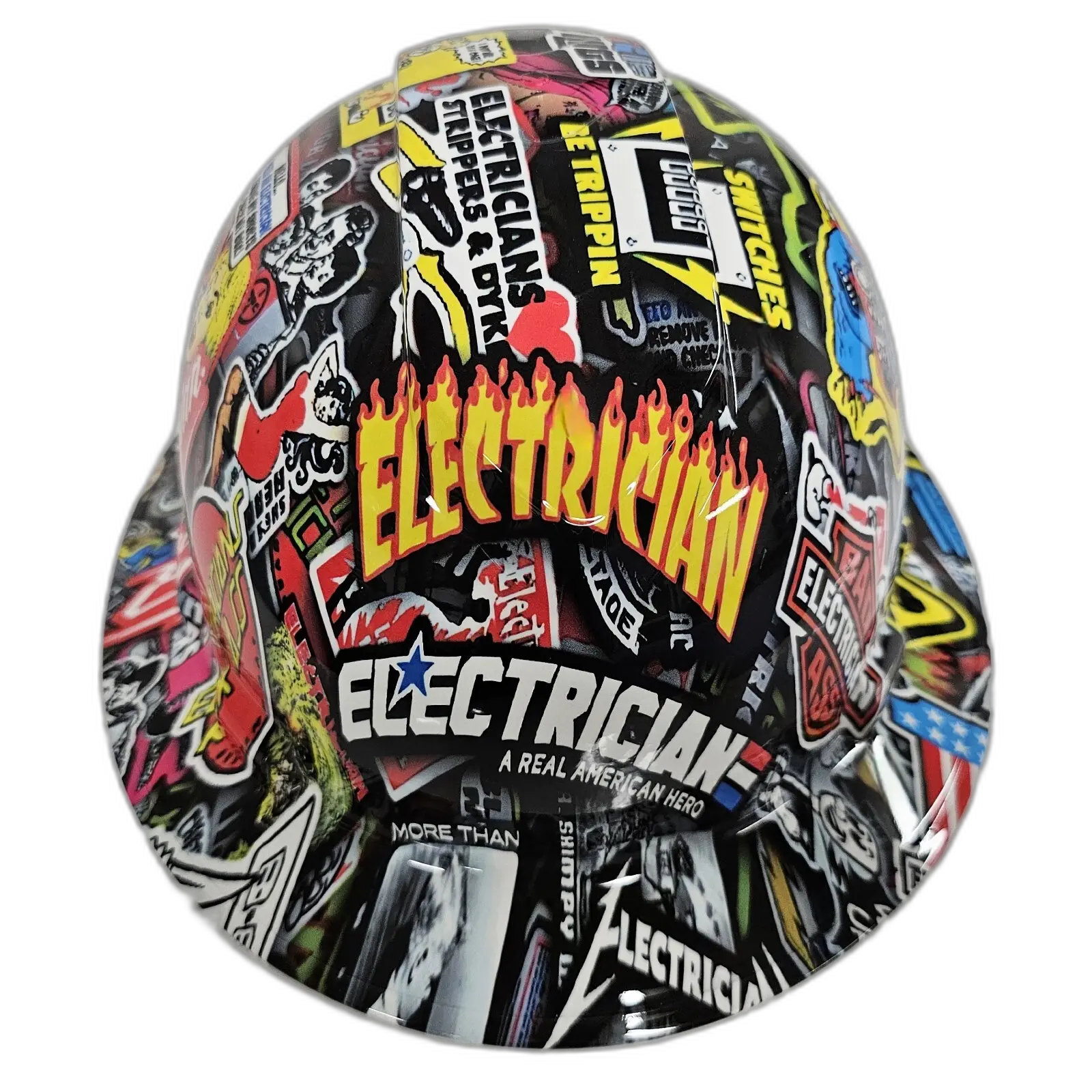 Electrician Trade Sticker Bomb - Custom Hydro Dipped Full Brim Hard Hat