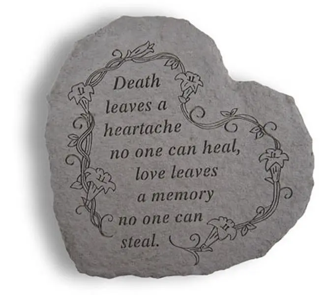 212 MAIN Kay Berry 08420 Weatherproof 12x12 in Stone Heart Sign - "Death Leaves A Heartache..." Handcrafted Decoration Item for Home Festive Decorations